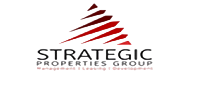 The red and black logo for Strategic Properties Group, a valued commercial property management partner of Tampa Turf Services.