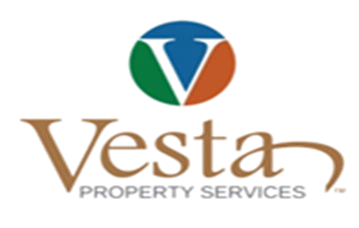 The logo for Vesta Property Services, a trusted property management partner and sponsor of Tampa Turf Services.