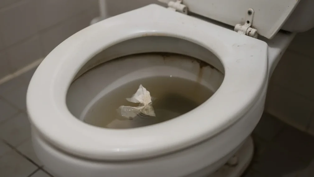 a clogged toilet bowl