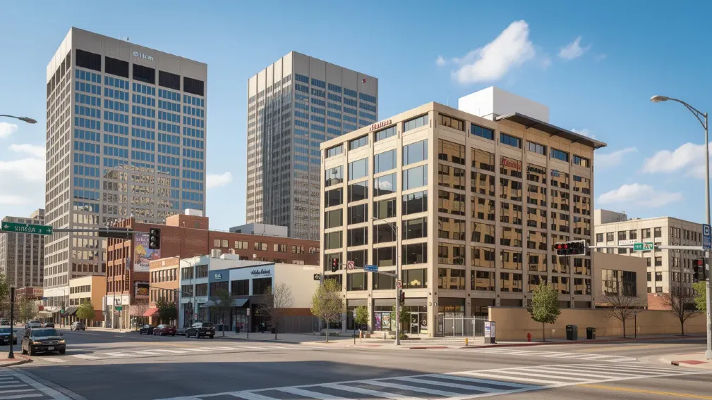 a skyline of commercial buildings