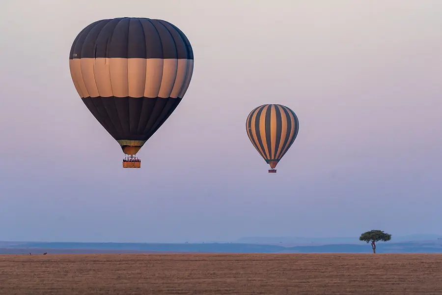 Aerial view of private hot air balloon rides while on luxury safari in Masai Mara National Reserve