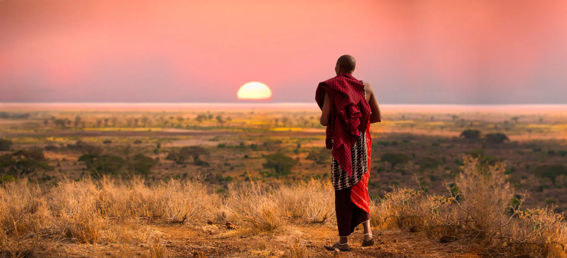 masai-mara-maasai, local walking at sunset