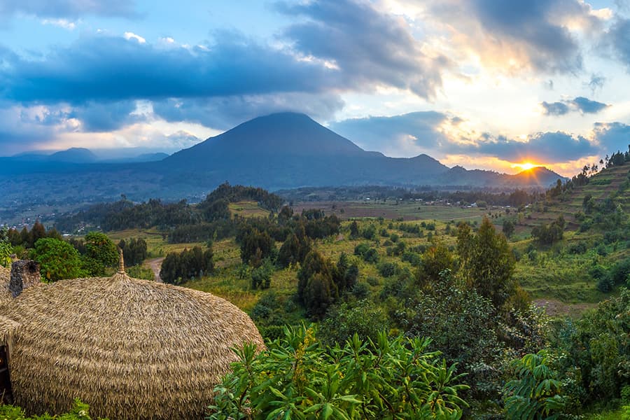 Beautiful scenic view from luxury accommodation while on a luxury safari in Volcanoes National Park.
