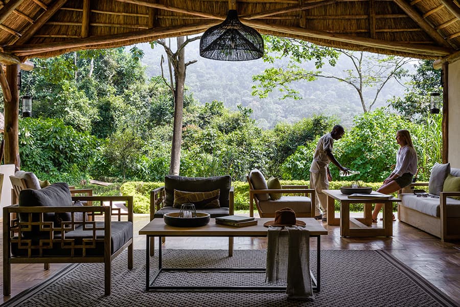 Fine dining at luxury accommodation in Uganda with forest view