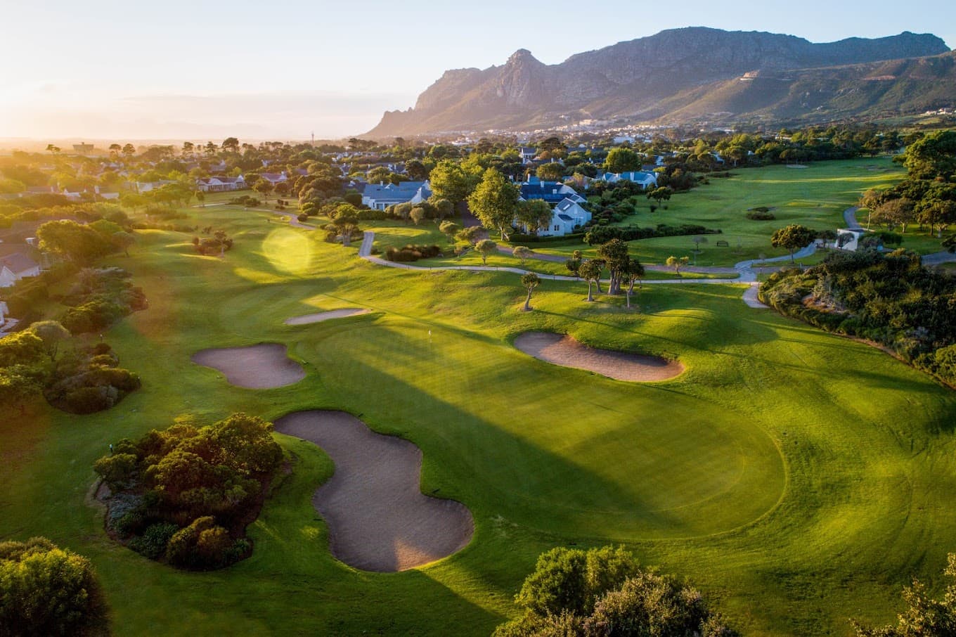 Aerial view of Steenberg Golf Course, Western Cape, South Africa part of luxury golf and safari tour with Premier Africa