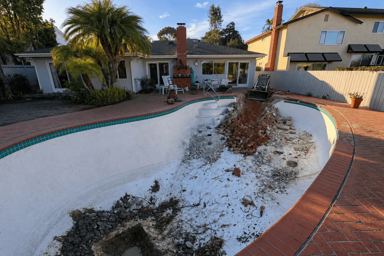 San Diego Pool Demolition project using professional demolition equipment