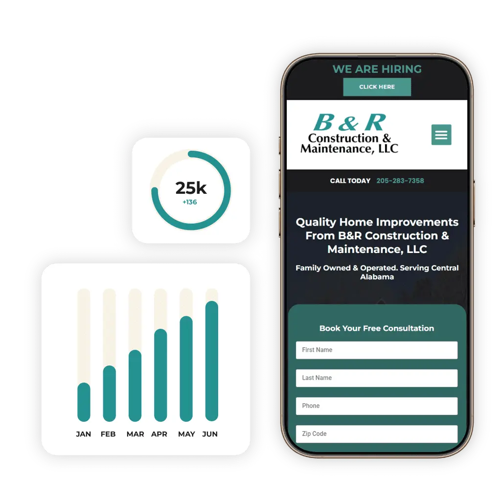 Mobile website mockups for a home construction business dashboard