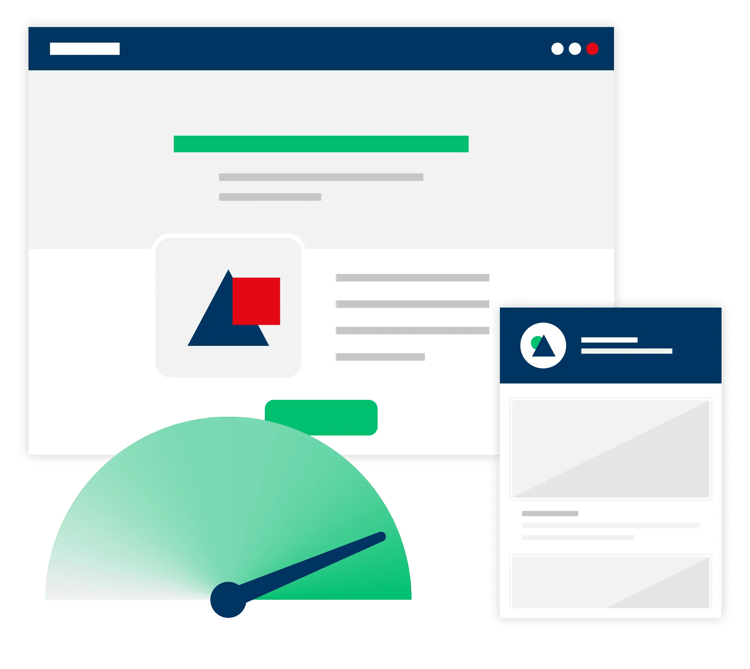 Website optimization dashboard showing speed performance and layout metrics