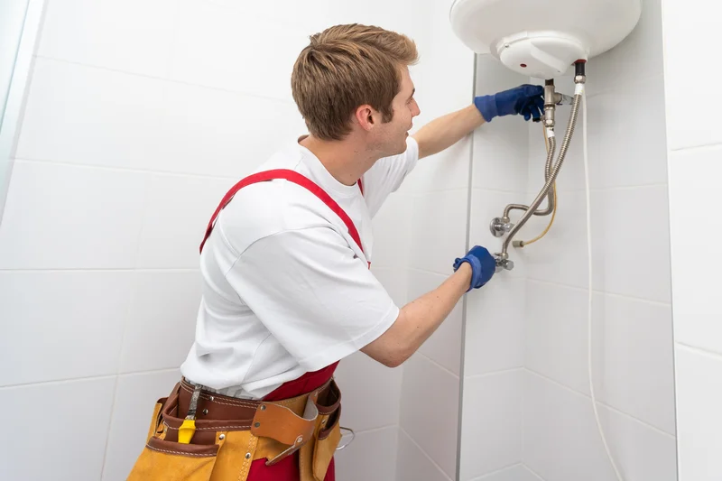 technician installing water heater