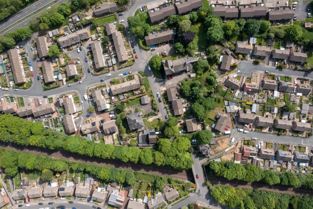 aerial shot of a residential area