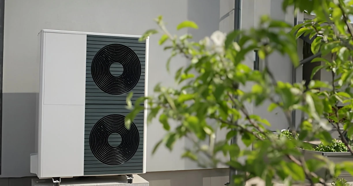 Mini-split heat pump mounted on living room wall