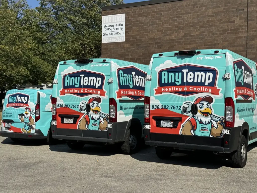 Rear view of Any Temp's vehicle fleet