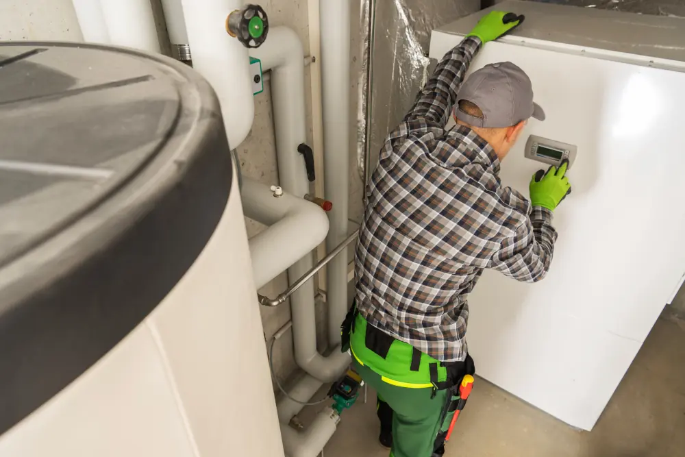 HVAC tech performing heating maintenance