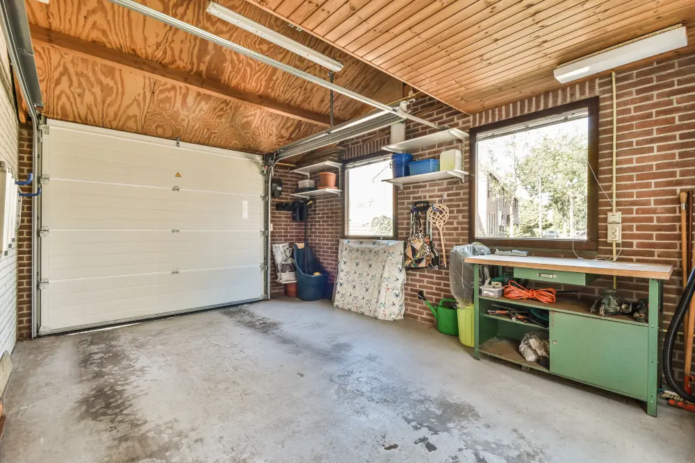 Wide shot of a garage