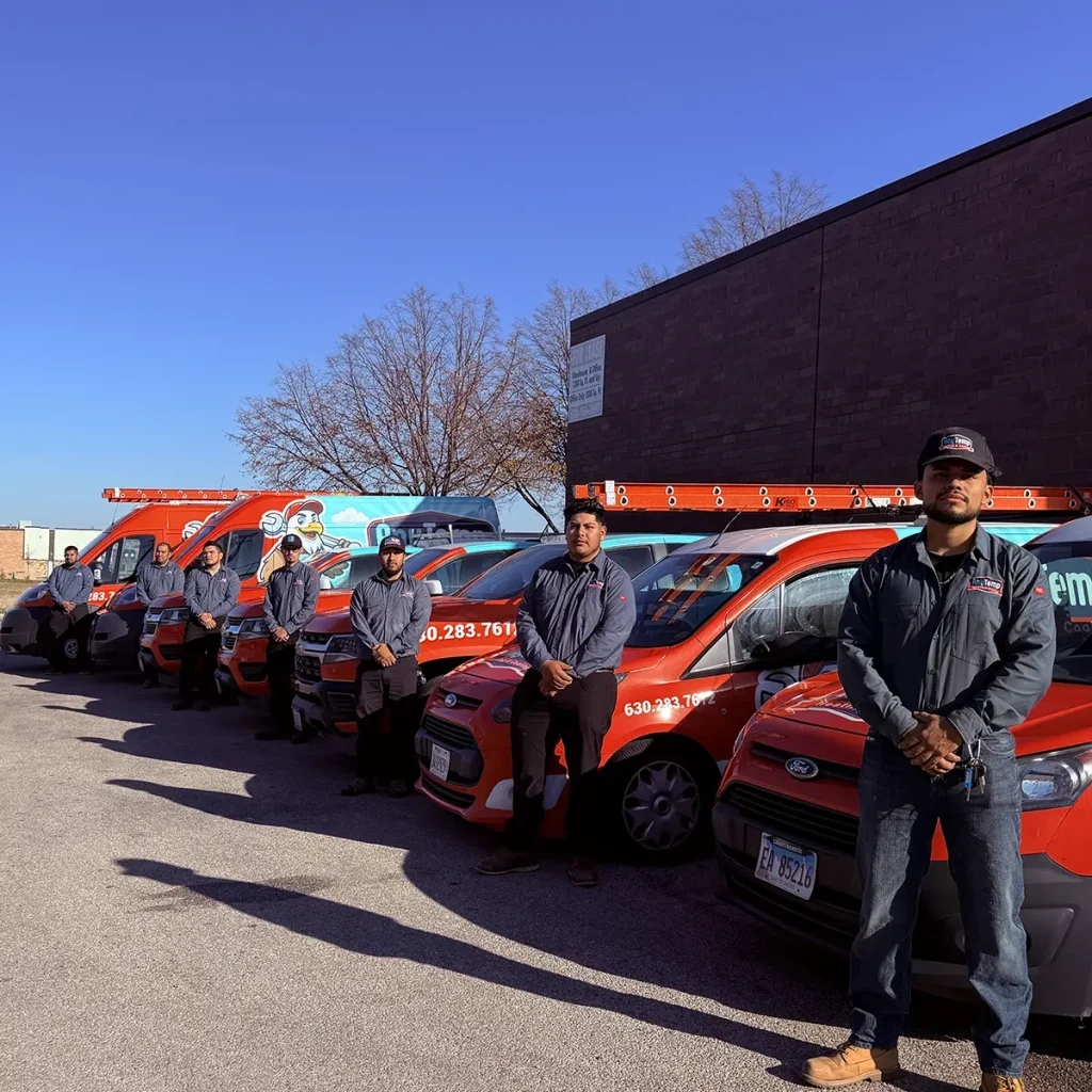 Group photo of the Any Temp team and company vans