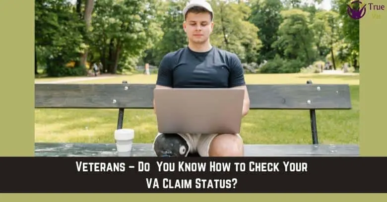 Veteran Checking VA Claim Status Veteran using laptop outdoors to check VA disability claim status.