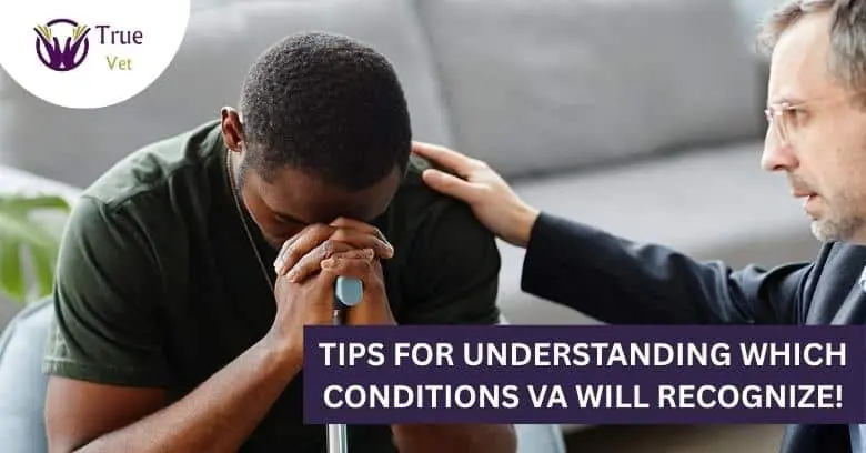 Stressful veteran at a VA appointment receiving compassionate support from a healthcare provider. Veteran experiencing stress during VA appointment with healthcare provider offering support.