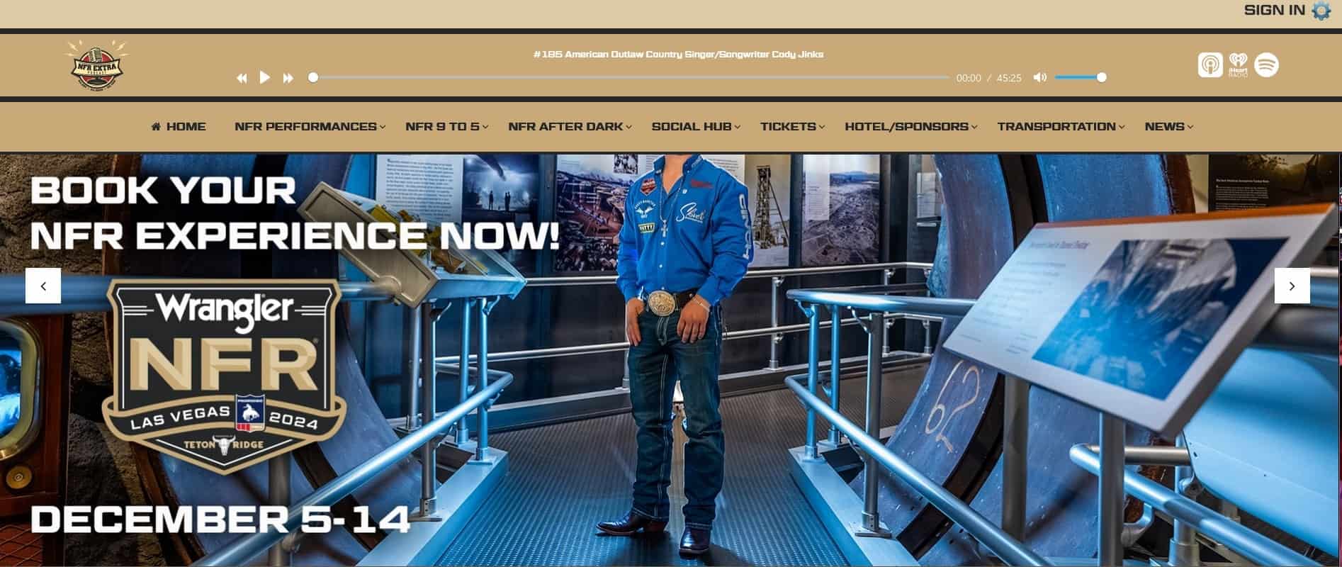 NFR Las Vegas 2024 entrance with a person standing near informational displays.