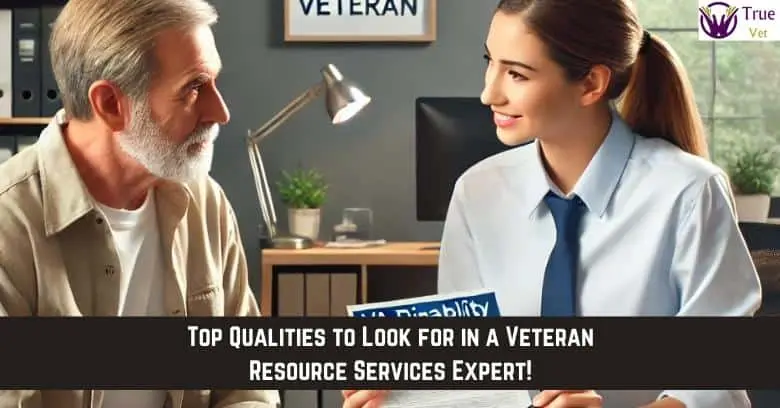 Veteran and VA specialist consultation at TrueVet Solutions Veteran and VA benefits expert discussing claims with a young woman in an office setting.