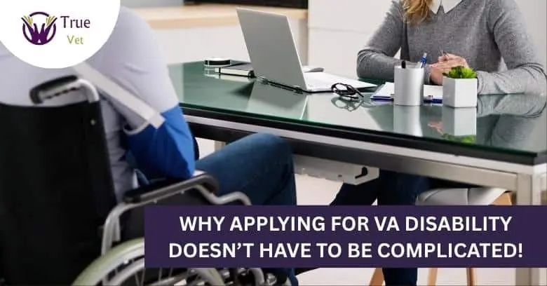 Veteran at VA disability consultation Veteran consulting with VA representative about disability claims.