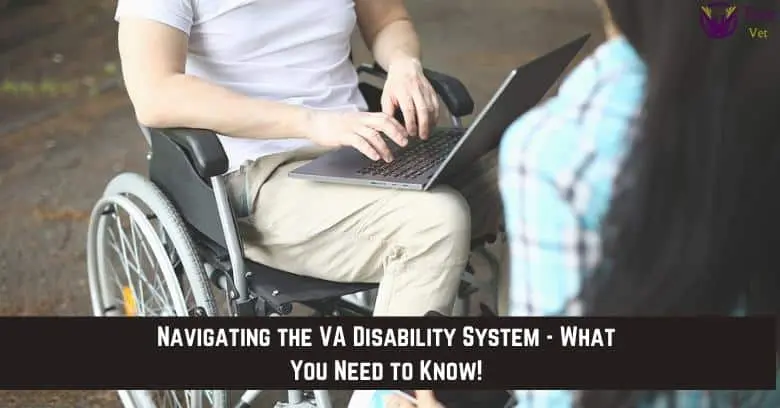 Veteran in wheelchair consulting with a VA disability expert outdoors.