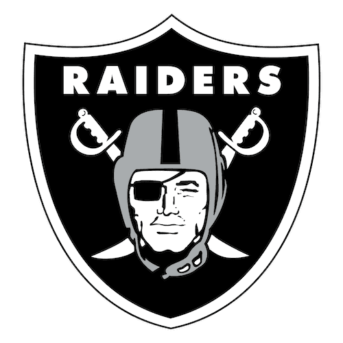 Raiders logo featuring a helmeted figure with swords and "RAIDERS" text.