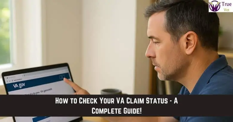 Veteran reviewing VA claim status on computer screen.