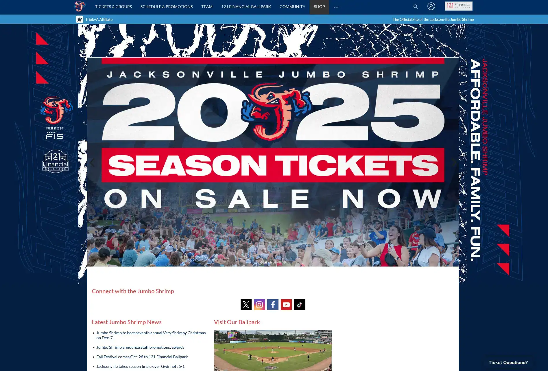 Jacksonville Jumbo Shrimp 2025 season tickets on sale now for baseball fans.