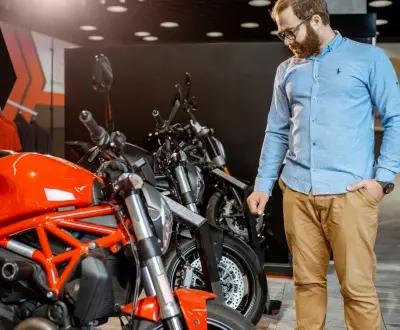 Man at motorcycle dealership