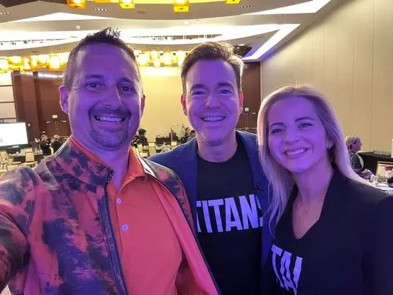 Matt Plapp with Josh and Yesenia Nelson at a Seven Figure Agency Titans mastermind session
