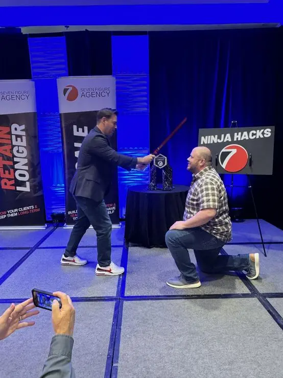 The Ninja Hacks knighting after winning the mastermind competition