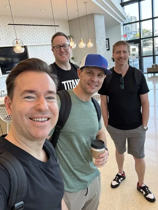Coffee and backpacks before an early Titans departure