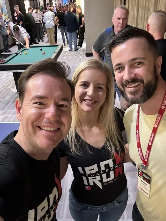 Matt Foreman with Josh and Yesenia Nelson at a Seven Figure Agency event