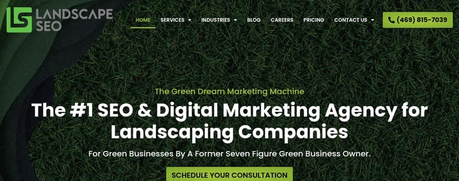 Landscape SEO website homepage, Luke Truetken landscaping marketing agency