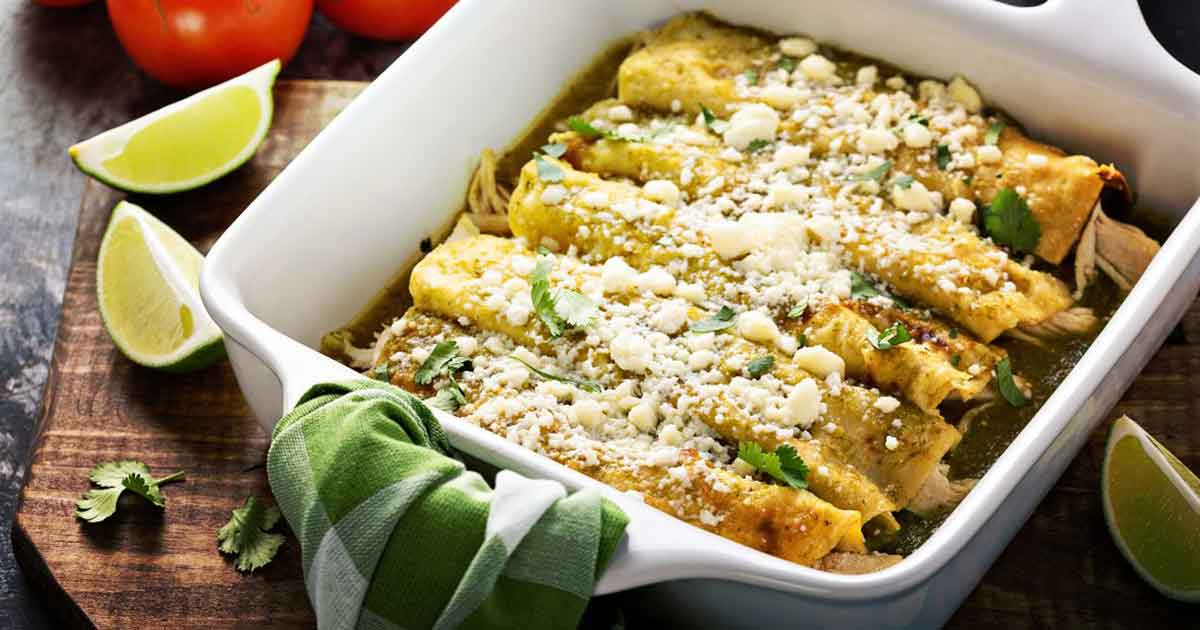 Cheesy Salsa Verde Chicken Enchiladas (Gluten-Free)