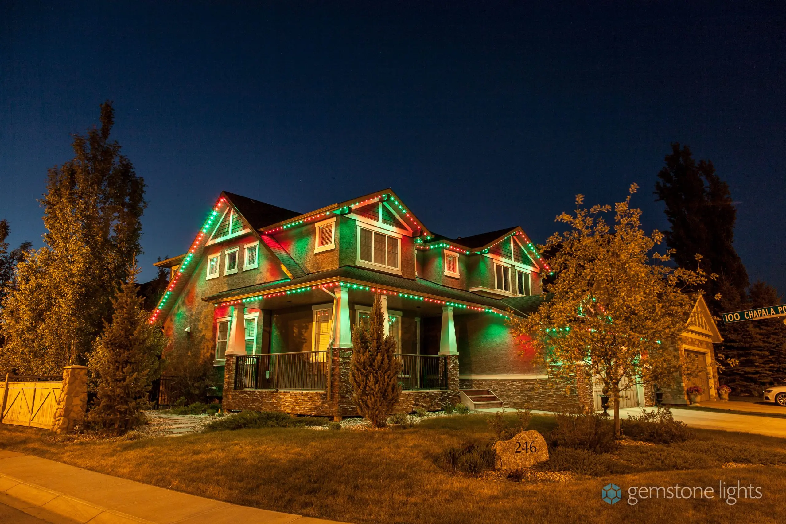 permanent Christmas lights that change color on a house