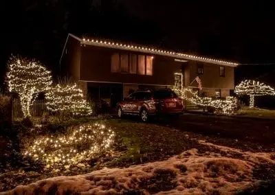 single story home decorated for Christmas