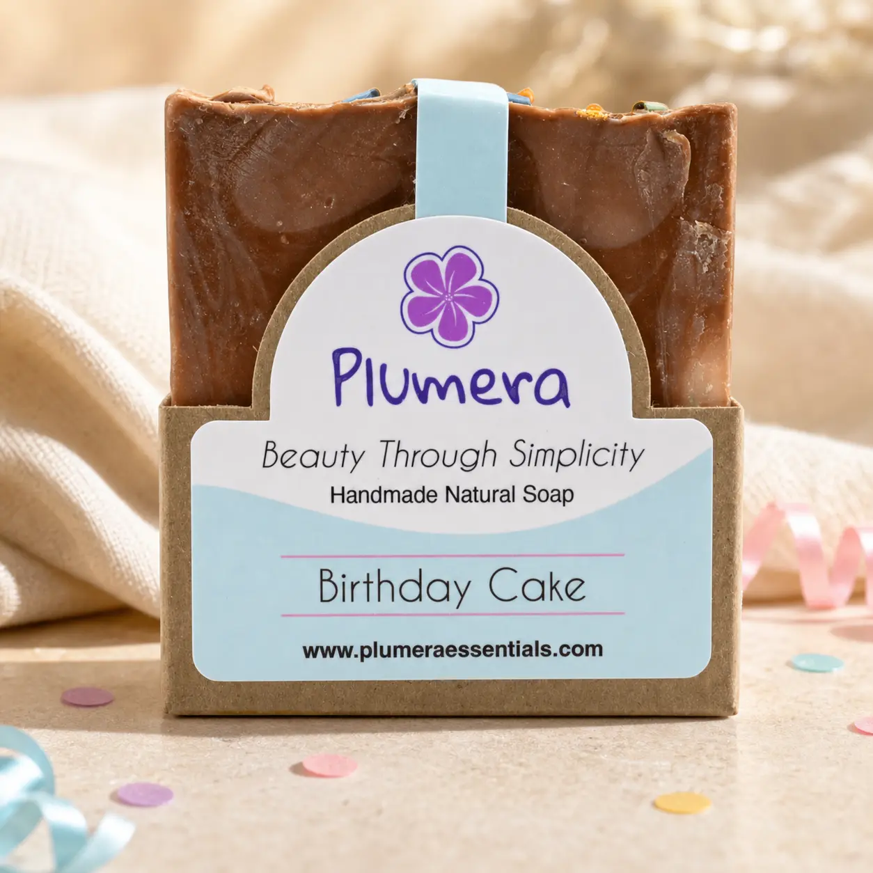 Birthday Cake handmade soap bar with colorful soap sprinkles by Plumera Essentials