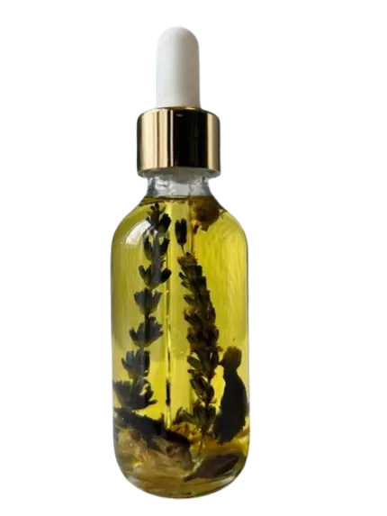 Unlabelled Comfort Botanical Face and Body Oil in a clear glass dropper bottle