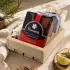 Plumera Man Soap Box with four dark and woodsy handmade bars, wooden soap dish, sisal soap saver, and wood box
