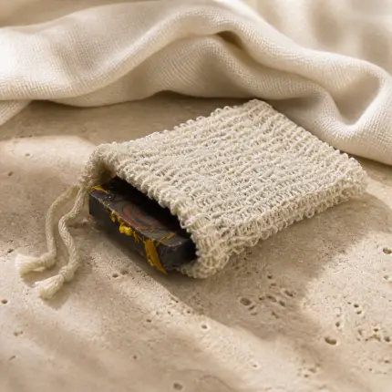 Natural sisal fiber soap saver bag by Plumera Essentials
