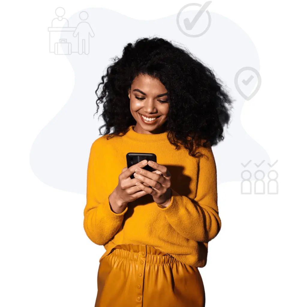 female event planner interacting with her smartphone managing event attendees