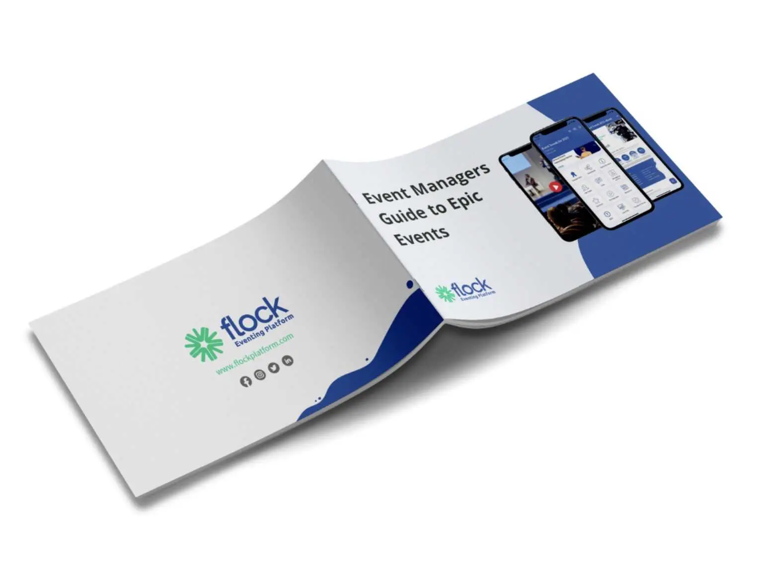 mocks-up of a Flock eBook titled Event Managers Guide to Epic Events