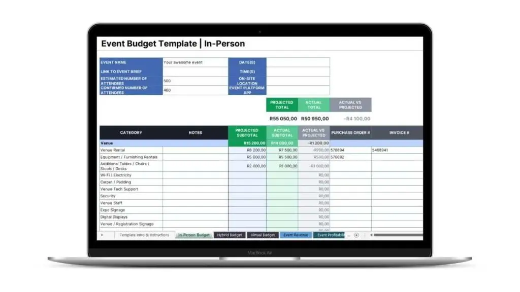 mock-up of a Flock template titled Event Budget template
