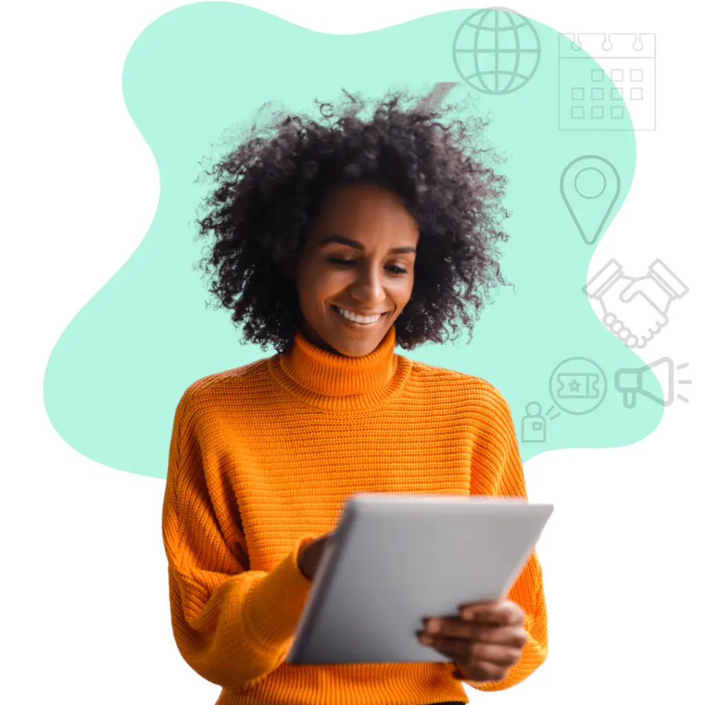 female event planner working on tablet