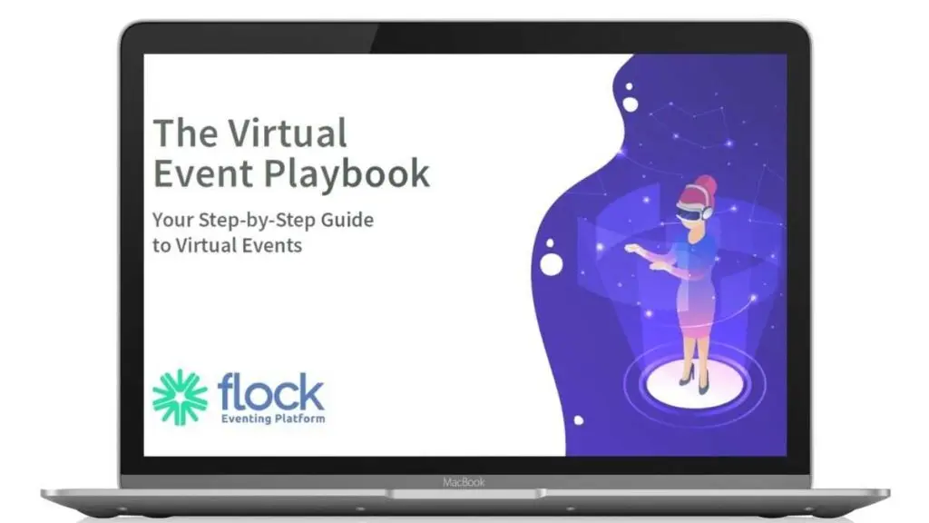 mock-up of a Flock eBook titled The Virtual Event Playbook