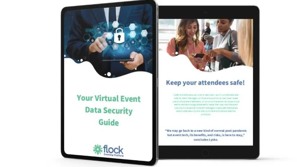 mock-up of a Flock eBook titled Your Virtual Event Data Security Guide