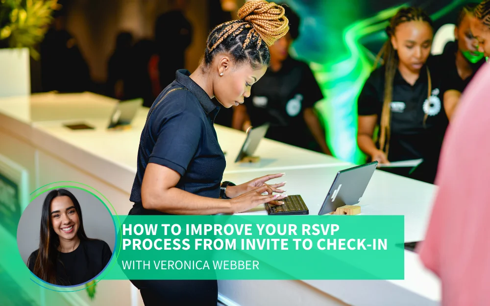A women is using Flock's onsite registration software to check in at an event