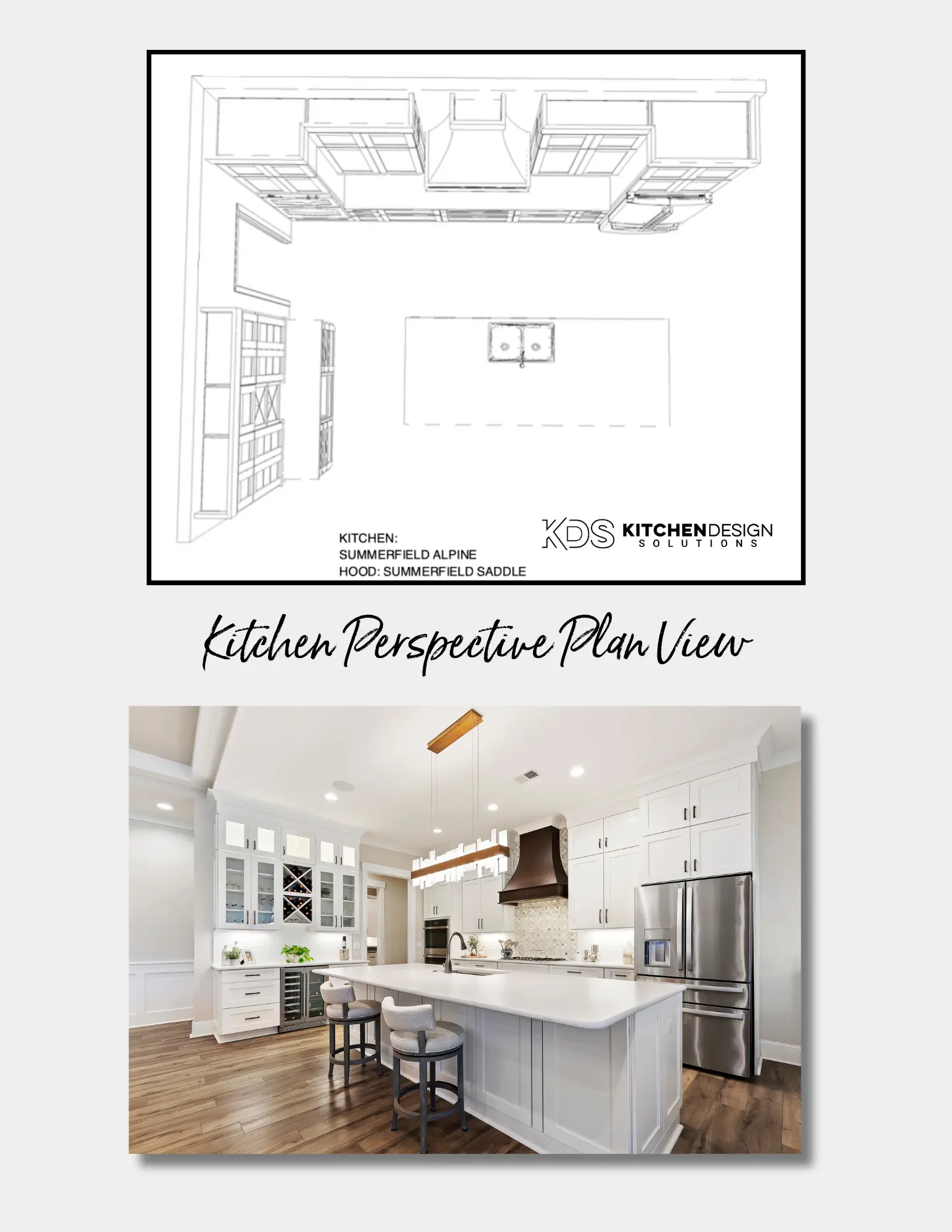 kitchen perspective plan view with custom cabinetry