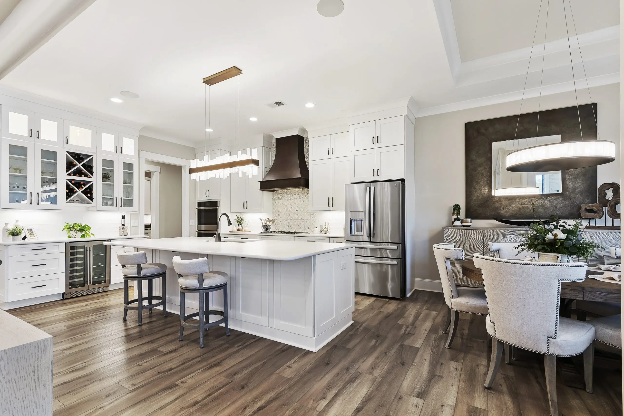 white kitchen with custom cabinets in Margaritaville, SC new construction